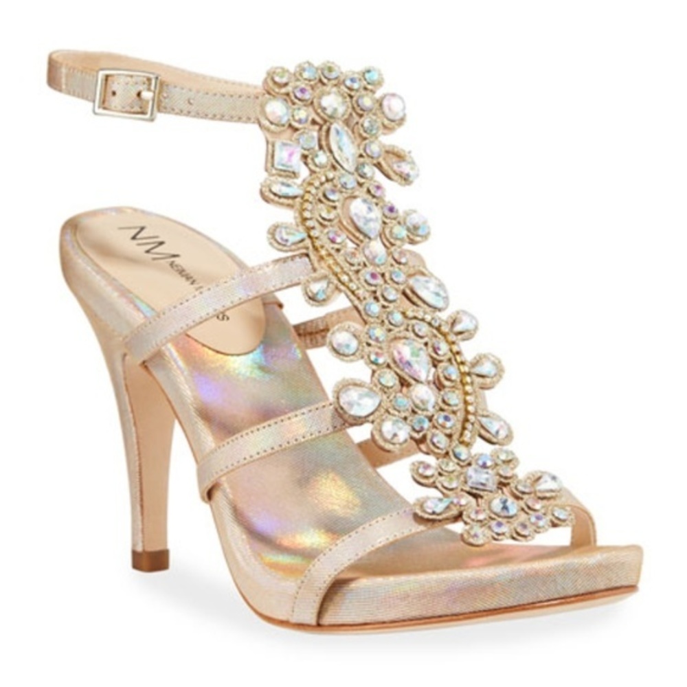 NM Jeweled Iridescent T-Strap Sandals Sz 6B, NIB